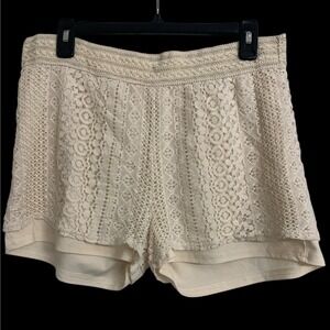 Bongo Ivory Crochet Lace Boho Shorts Cream Elastic Waist Lined Womens Large